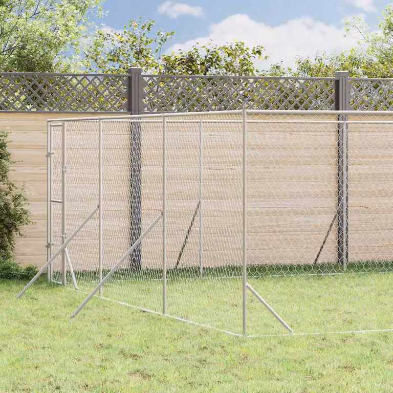 Cuccia per cani da esterno vidaXL in acciaio zincato argento L: 6 m, P: 14 m, H: 2 m