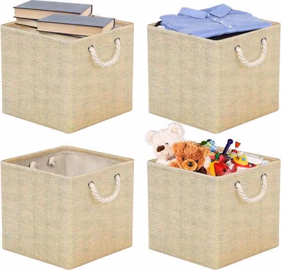 Scatola portaoggetti 30 x 30 cm in tessuto 4 pezzi pieghevoli - Scatola portaoggetti Kallax - beige