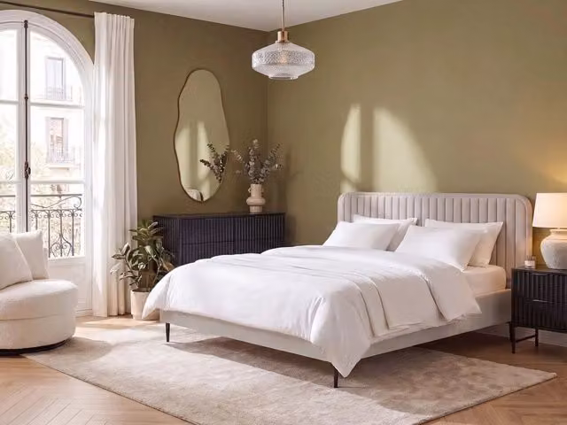 Letto matrimoniale UE Beliani in velluto beige con design moderno e gambe in metallo, L/P: 180 x 200 cm – 1