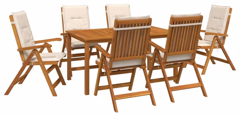 Set da giardino completo di 7 pezzi, con 6 posti a sedere, in legno massello di acacia naturale