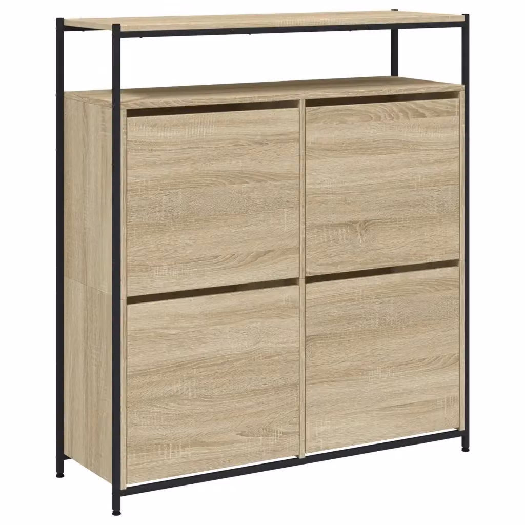 Scarpiera moderna vidaXL con scomparti ribaltabili in legno rovere, colore marrone, L/P/H: 100 x 34 x 112 cm – 2