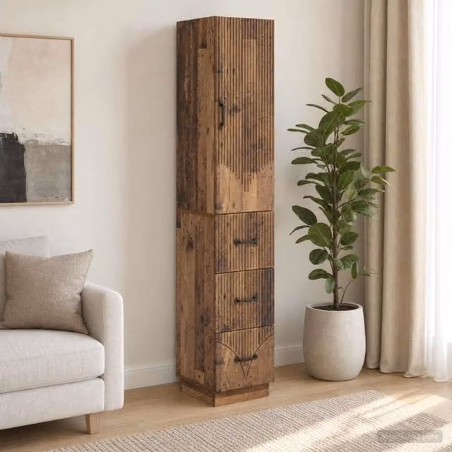 Set di 2 armadi moderni vidaXL in legno e metallo marrone con ante scorrevoli e ripiani interni L/P/H: 33 x 34,5 x 87 cm – 1