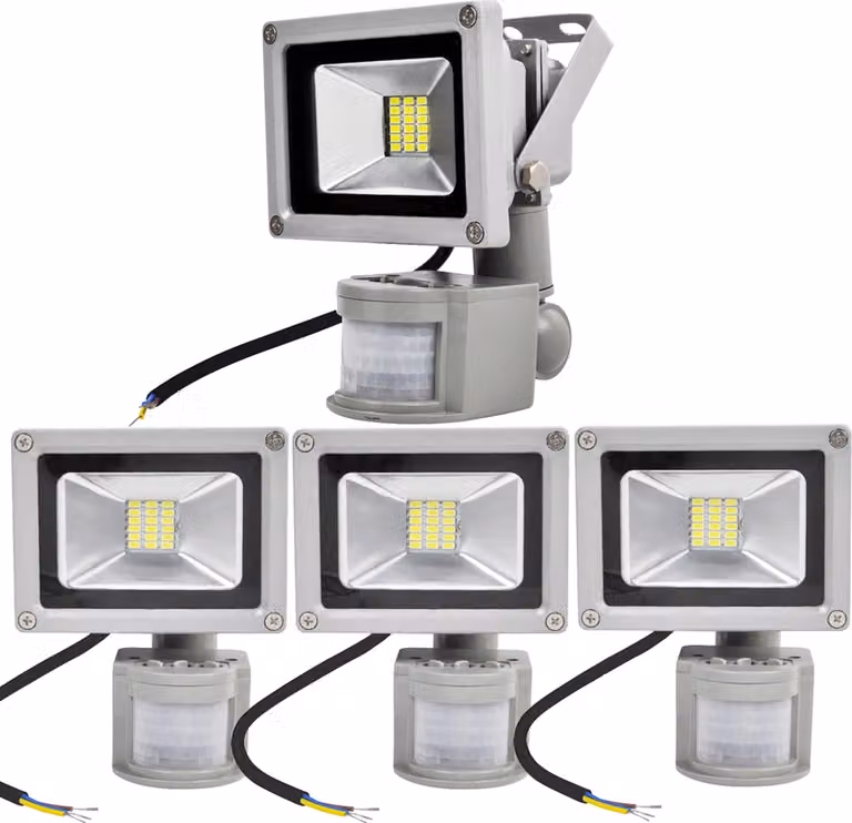 4 pezzi 20W LED Floodlight SMD faretto con sensore di movimento PIR, Greenmigo 120° Floodlight IP65 impermeabile corpo in alluminio grigio bianco freddo