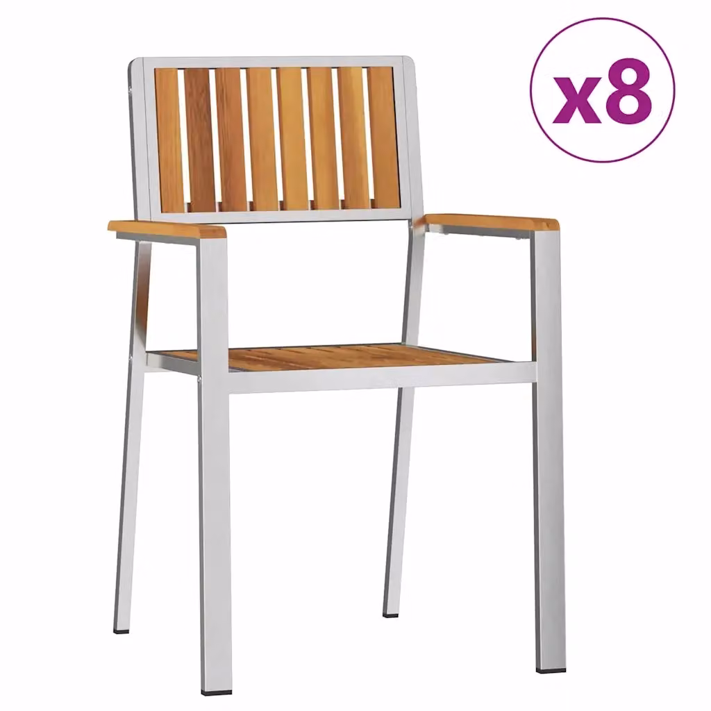Set di sedie da giardino vidaXL in legno di acacia e acciaio inossidabile, 8 pezzi, multicolore – 2