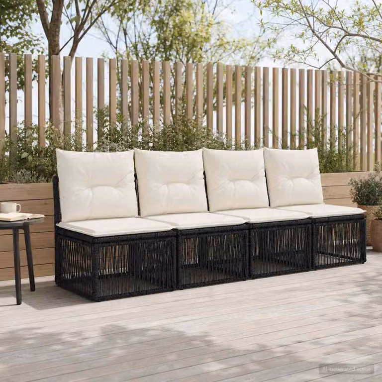 Set da giardino vidaXL a 4 posti in polyrattan nero con cuscini inclusi