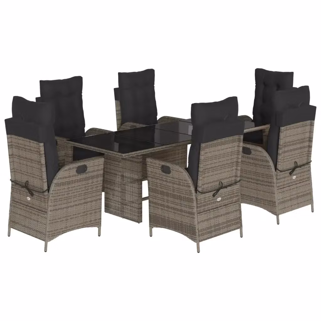 vidaXL Set da Pranzo da Giardino 7 pz in Polyrattan Grigio con Piano in Vetro – 2