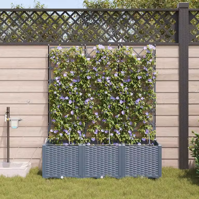 Set di 3 vasi da giardino vidaXL in plastica, colore grigio chiaro, L 120 cm x P 40 cm x H 142 cm
