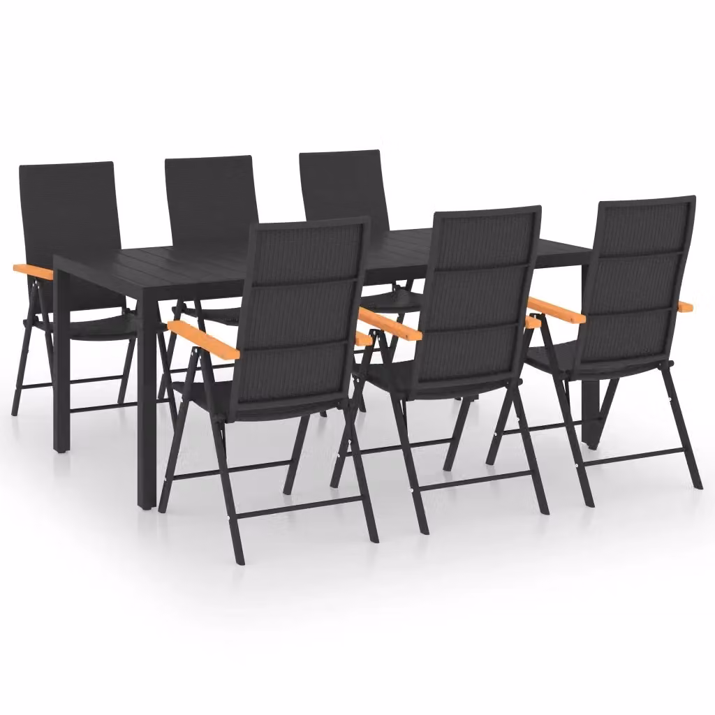Set da pranzo da giardino vidaXL in polyrattan 7 pz Nero e Marrone – 2