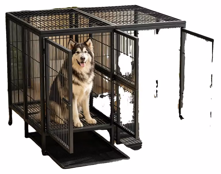 Gabbia per cani, costruzione robusta, accesso tramite doppia porta, colore nero