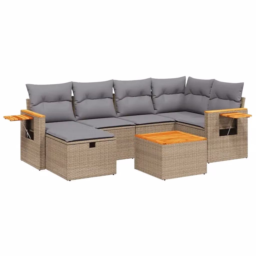 vidaXL Set Divano da Giardino a L 7 pz con Cuscini Beige e Grigio in Polyrattan e Acciaio – 2