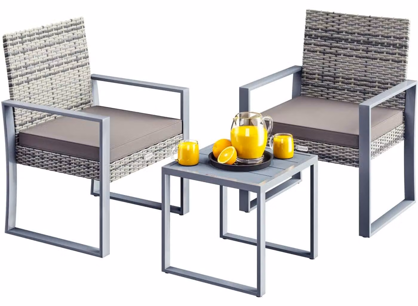 Set da salotto per balcone, composto da 3 elementi - Arredamento da giardino in rattan sintetico - 2 poltrone con cuscini