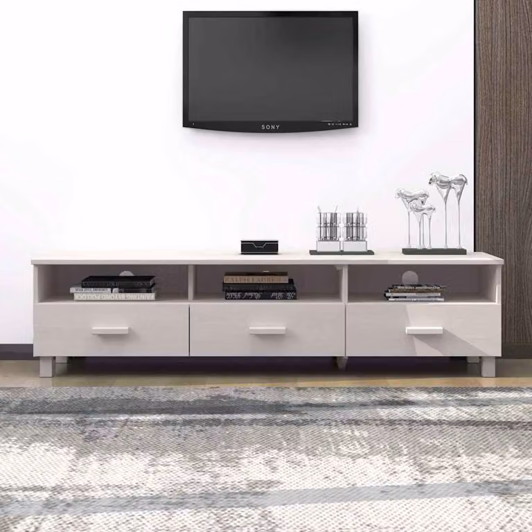 Mobile TV HAMAR vidaXL Bianco in Legno Massello di Pino e MDF L: 158 cm, P: 40 cm, H: 40 cm