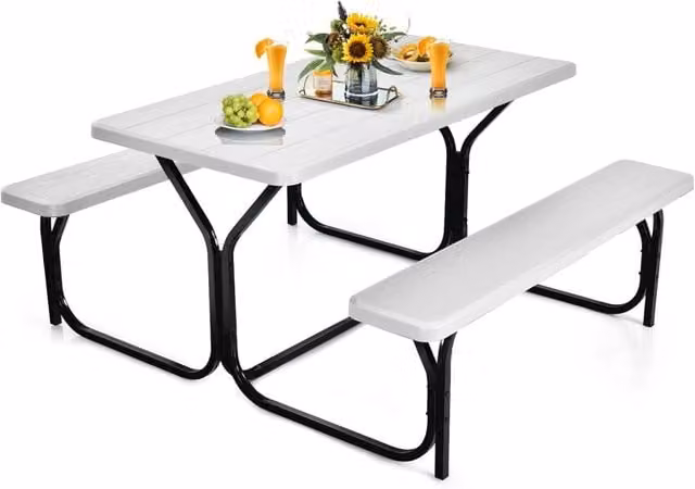 Set Tavolo da Campeggio e 4 Sedie Costway Bianco per Picnic e Giardino L: 137 cm, P: 150 cm, H: 72 cm – 1