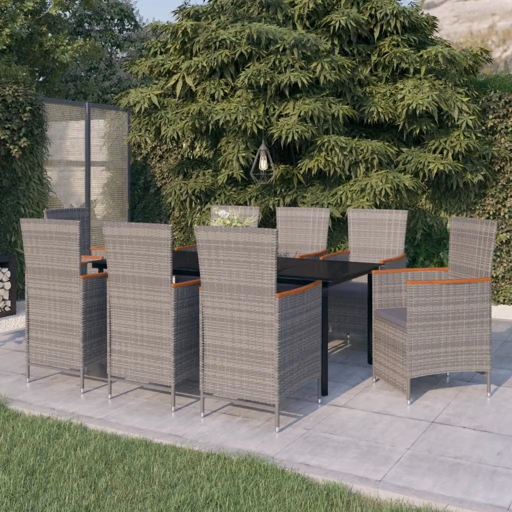 The Living Store Set da pranzo da giardino 9 pezzi con cuscini grigio