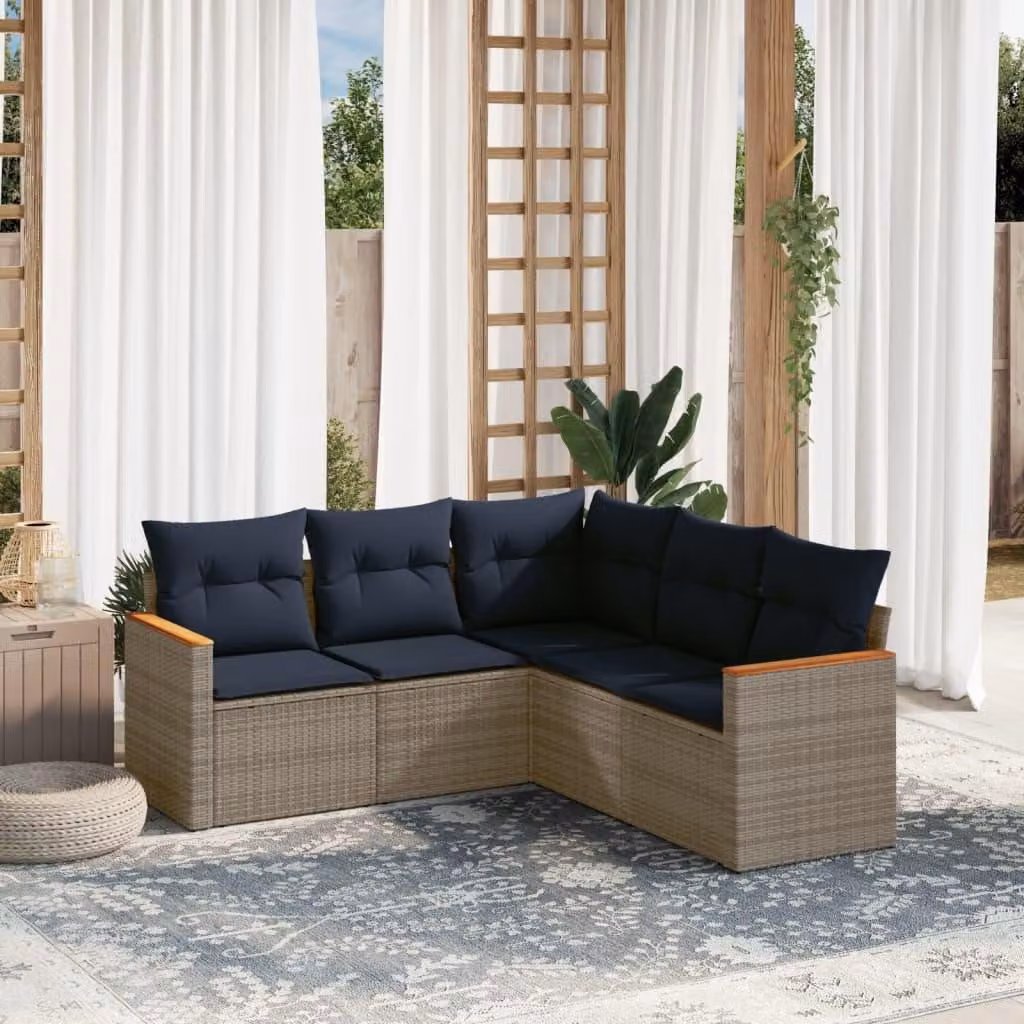 Maison Exclusive - Set di 5 divani da giardino con cuscini, grigio, polyrattan