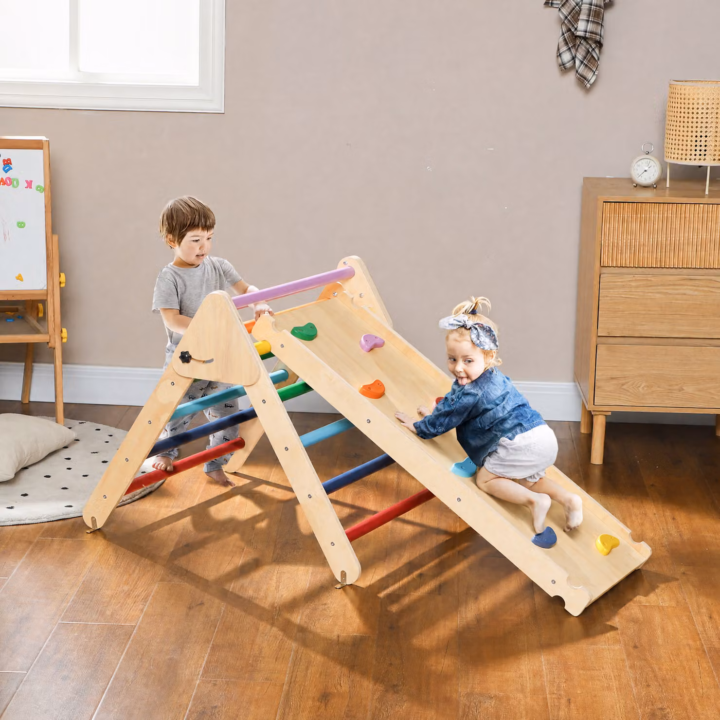 AIYAPLAY Gioco da Arrampicata per Bambini con Triangolo, Pannello e Scivolo, Multicolore – 2