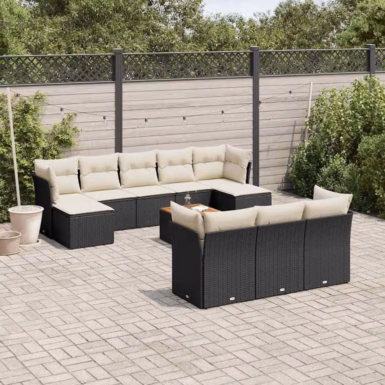 Set di divani da giardino vidaXL 11 pz in polyrattan nero con cuscini e tavolino da esterno