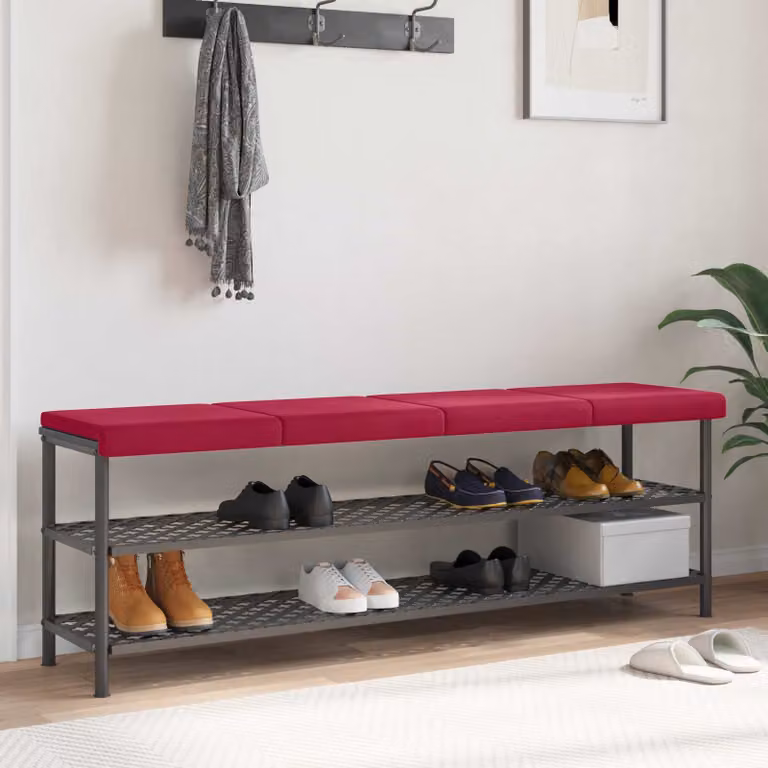 Set di 4 cuscini per panchina vidaXL in velluto rosso vino con base antiscivolo, L/P/H: 40 x 35 x 3,5 cm