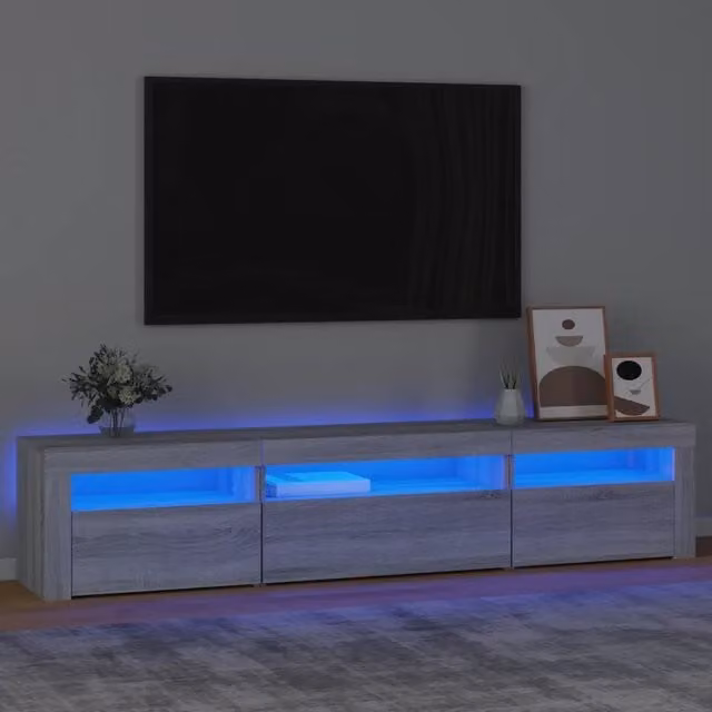 Mobile Porta TV con Luci LED-Mobile per TV-Credenza TV Grigio Sonoma 195x35x40 cm