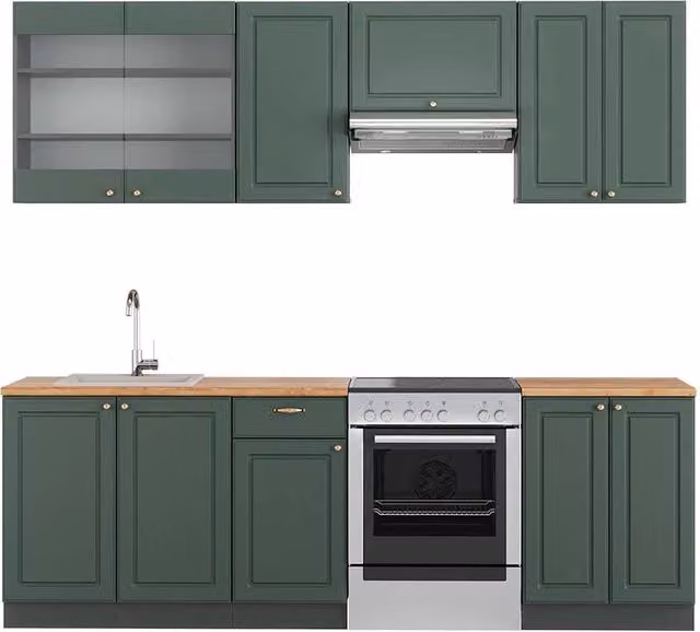 Cucina componibile Fame-Line Verde-oro rustico/Antracite 240 cm, PL Rovere Vicco
