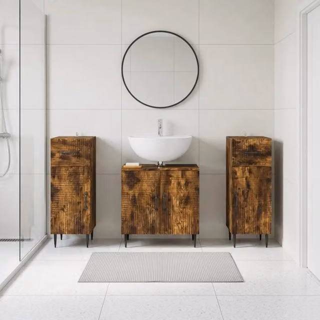 Set di armadietti da bagno in 3 pezzi HAARLEM Rovere Fumo 3418022