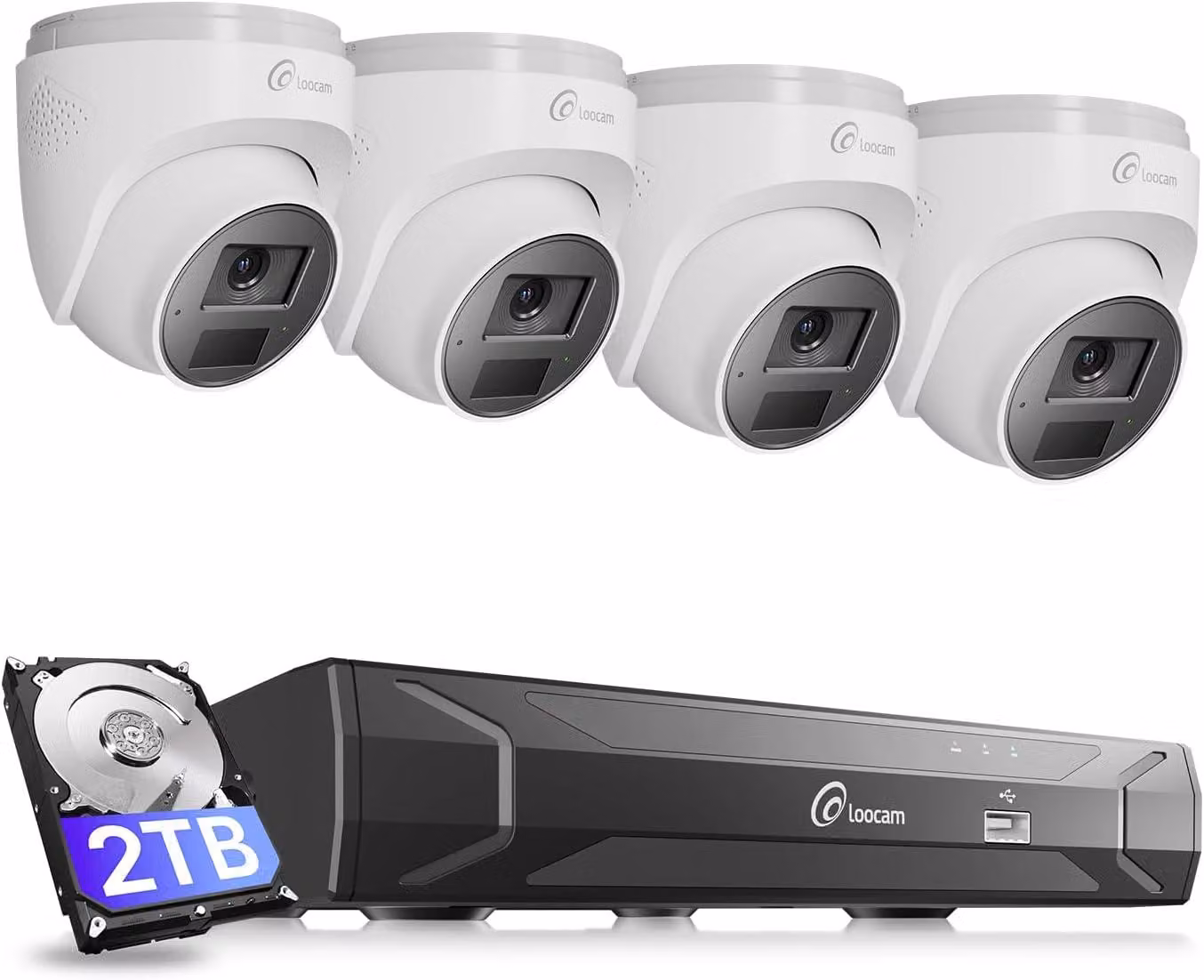 Sistema di telecamere di sicurezza CCTV PoE 4K 8MP, registratore NVR a 8 canali con compressione H.265+ e disco rigido da 2TB + 4 telecamere di sicurezza PoE 8MP, con rilevamento intelligente AI (persone/veicoli), visione notturna