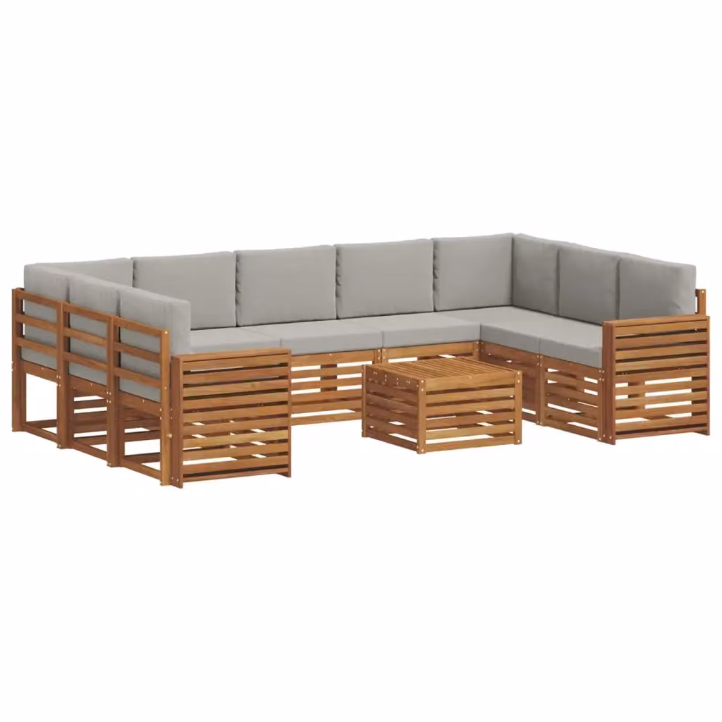 Set di divani da esterno a forma di U vidaXL in legno di acacia con cuscini beige e grigio chiaro – 2