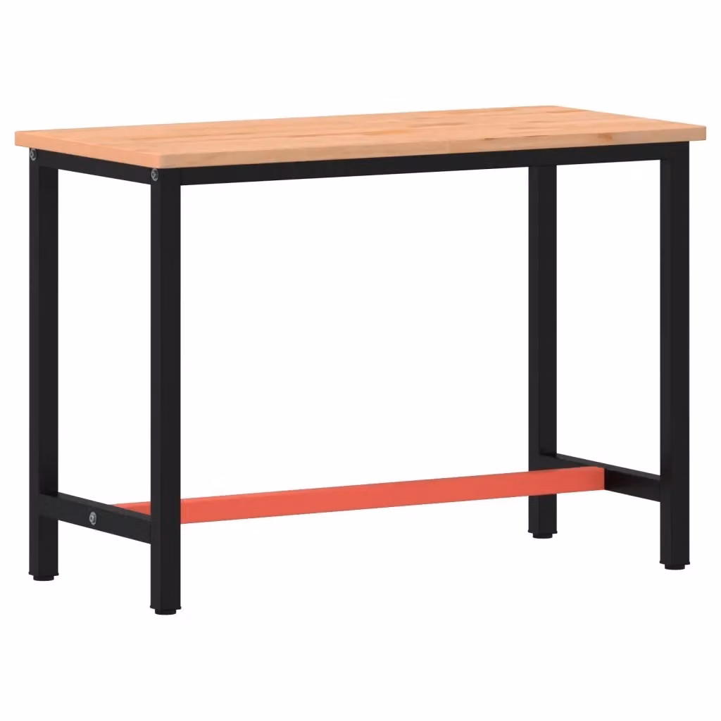 Banco da Lavoro vidaXL in Legno di Faggio e Metallo, L 115 x P 55 x H 81,5 cm – 2