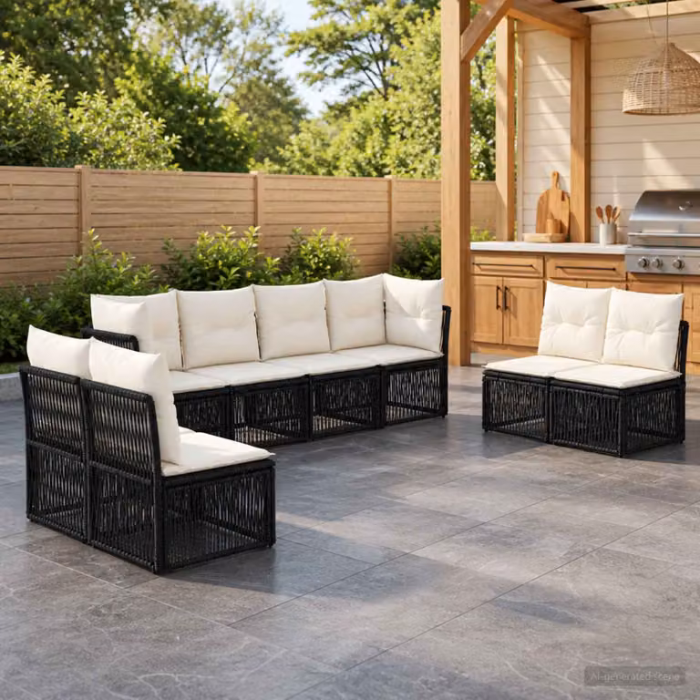 Set Divano da Giardino vidaXL 8 pz Nero in Polyrattan con Cuscini e Struttura in Acciaio