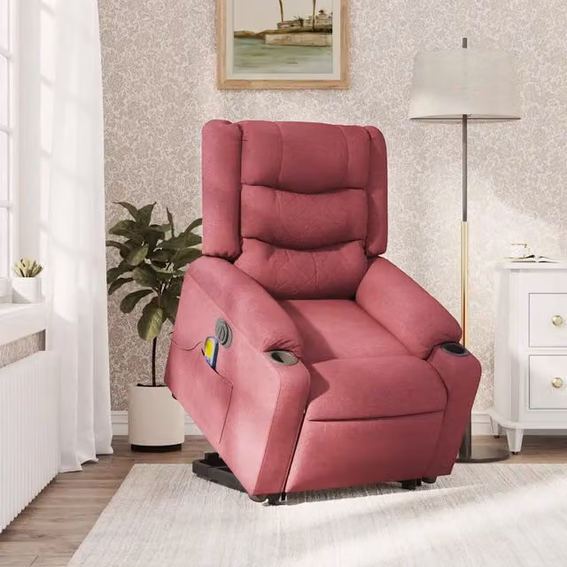 Poltrona Alzapersona Elettrica Massaggiante vidaXL in Tessuto Rosso per Senior
