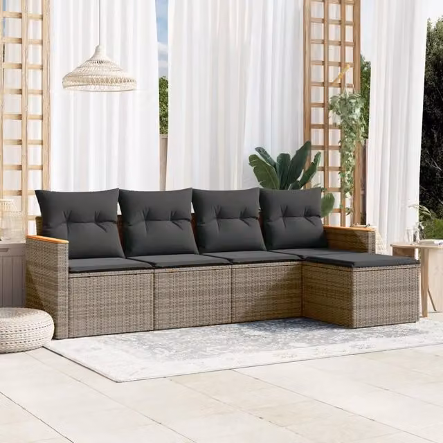 Set Divano da Giardino 5 pz con Cuscini Grigio in Polyrattan 3258322