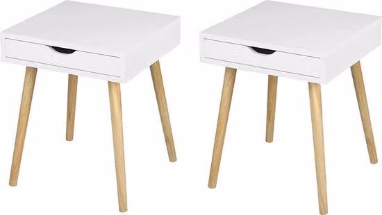 Set di 2 Cassetti da Notte in Legno con Scheda - Cassettiera/Biblioteca - Per Camera da Letto & Salotto - MDF - Bianco - 40x40.5x49 cm