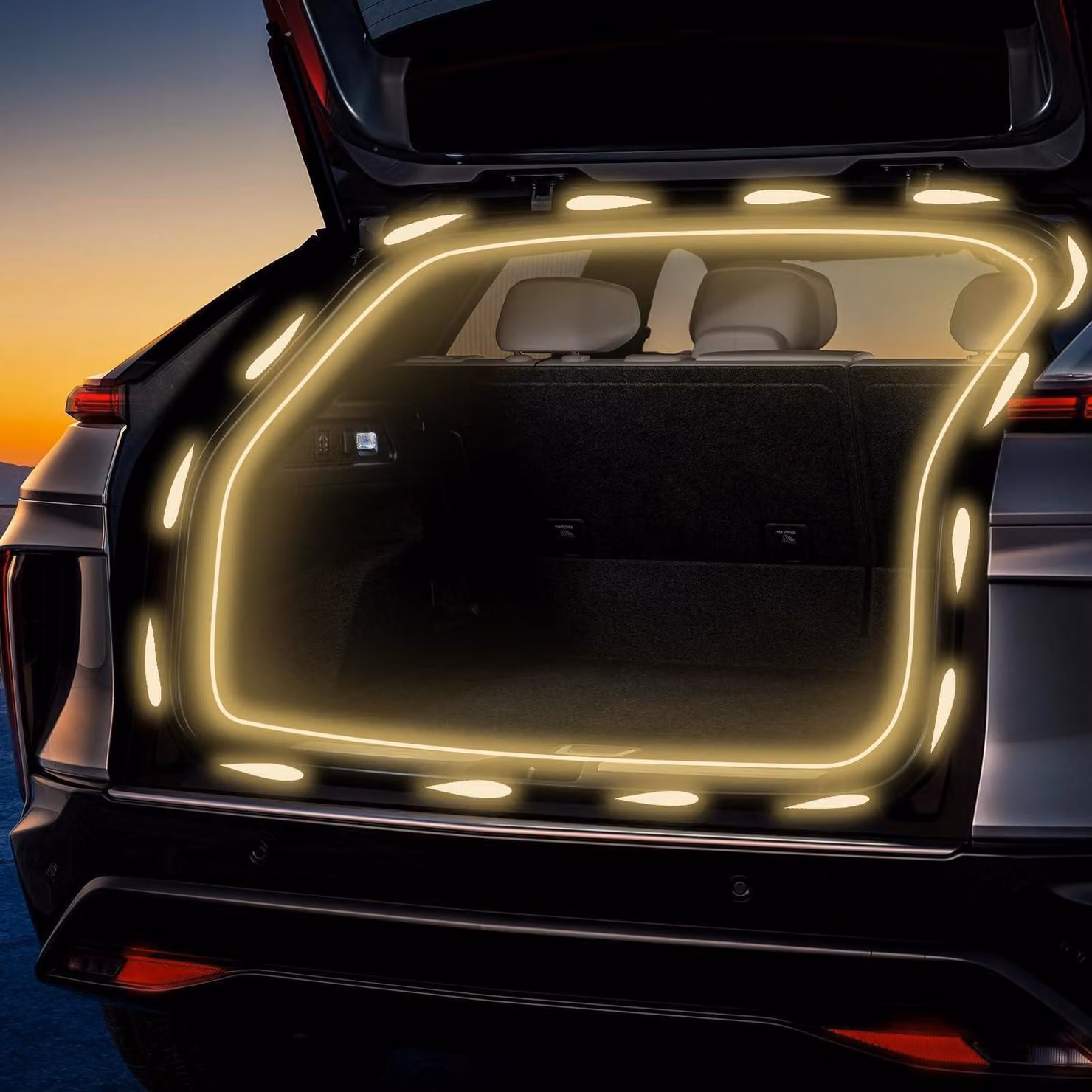 Striscia LED per il bagagliaio con sensore, luce bianca calda e dinamica, 4 metri, striscia LED universale per auto