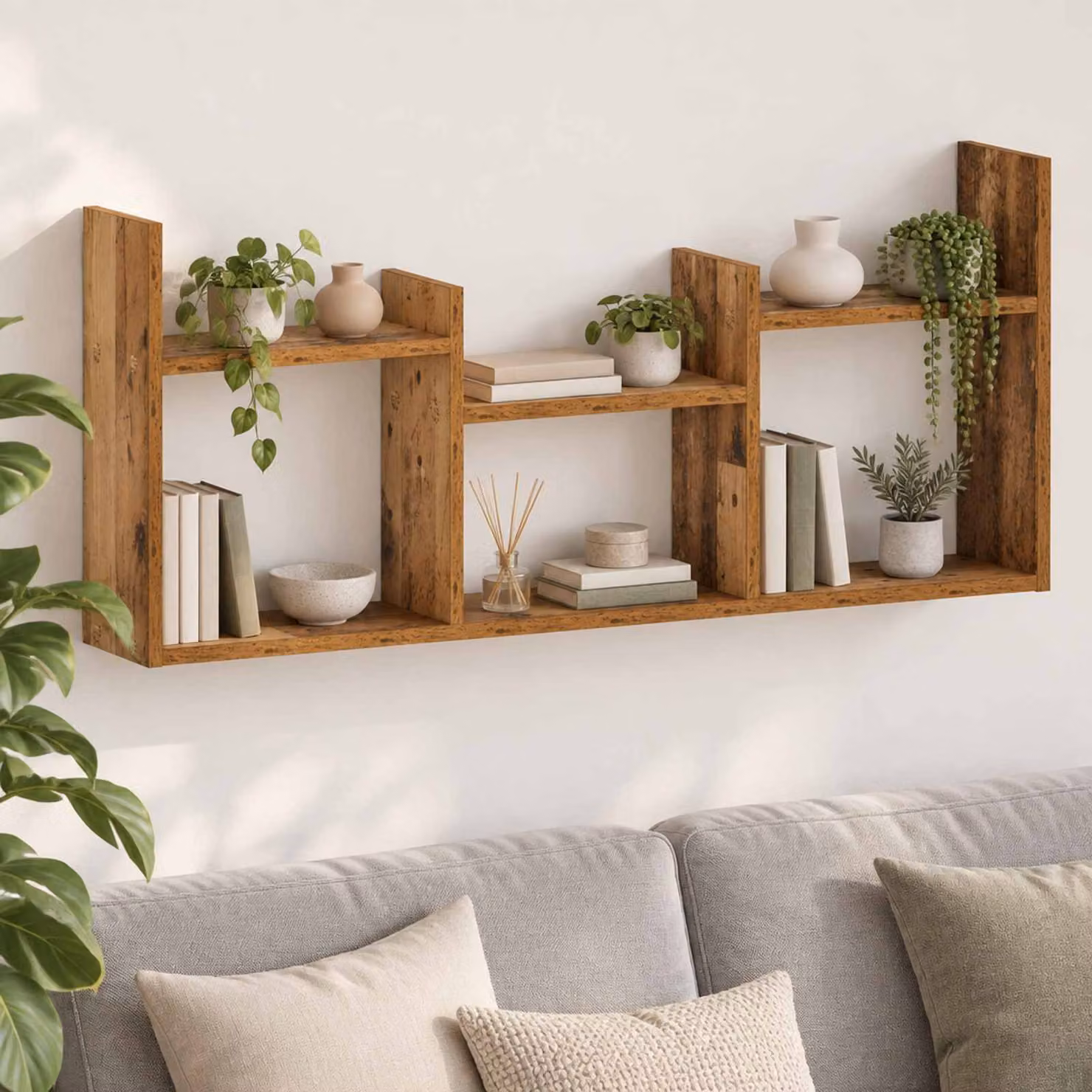 Scaffale da parete vidaXL in legno antico marrone L: 97.5 cm, P: 40 cm, H: 17 cm
