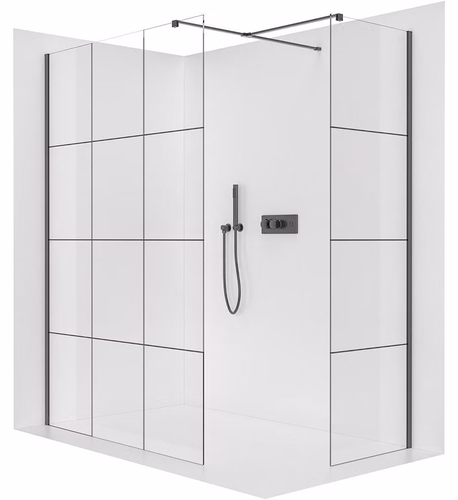 Pannello doccia walk-in Onyx T, destro/sinistro - 8 mm - profilo squadrato - nero opaco, vetro industriale - 160x110x200 cm