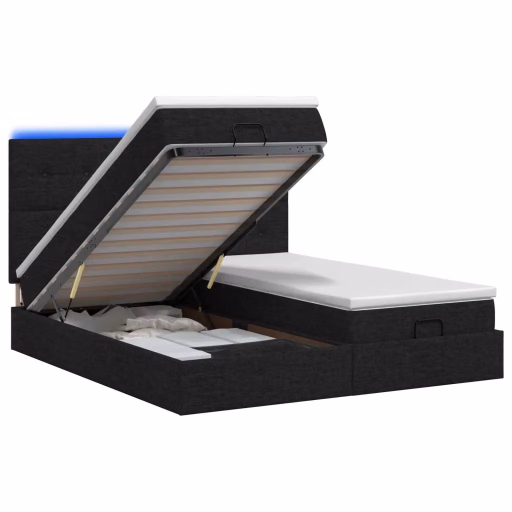 Letto Ottomano con Materasso vidaXL in Tessuto con Illuminazione LED e Porte USB, L/P/H: 200 x 200 x 88 cm, Nero e Bianco – 2