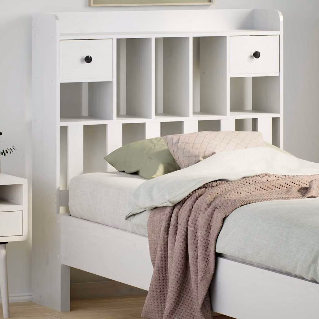 Testiera con ripiani integrati vidaXL in legno massello di pino bianco per letto 90x200 cm