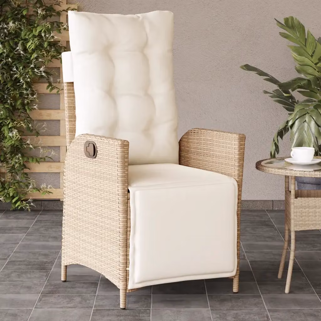 Sedia Reclinabile da Giardino con Poggiapiedi in Polyrattan e Metallo, Colore Beige e Bianco – 2
