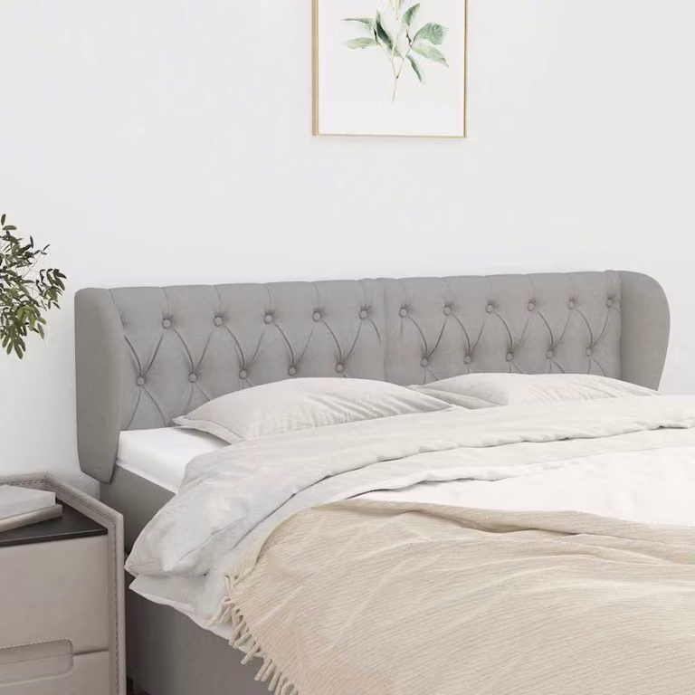 Testiera ad orecchio vidaXL in tessuto grigio chiaro con struttura in legno e pannello imbottito L: 163 cm, P: 23 cm, H: 78/88 cm