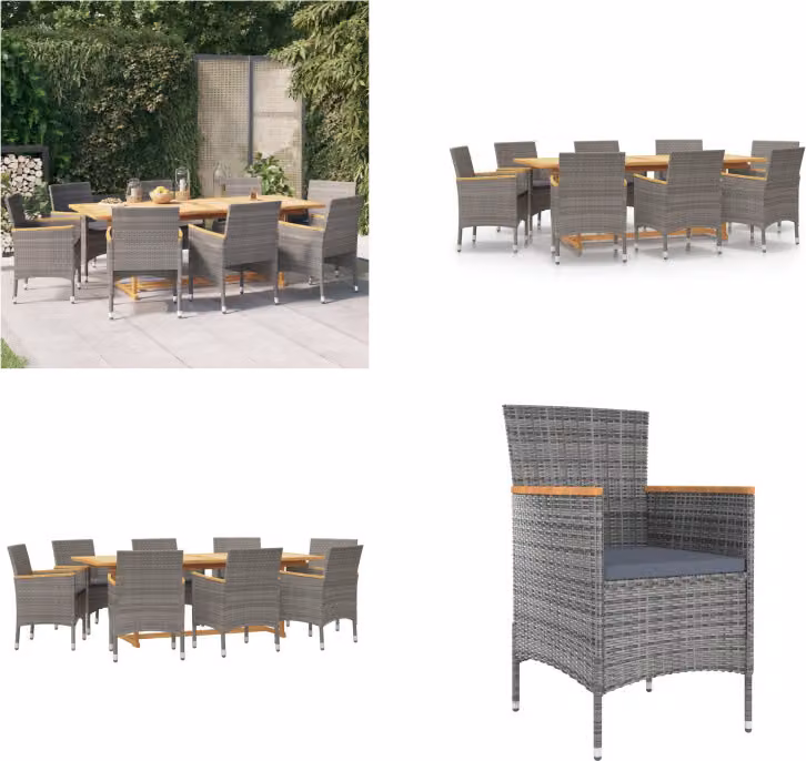 vidaXL Set da pranzo da giardino 9 pezzi con cuscini grigio - Set da pranzo da giardino - Set da pranzo da giardino - Set da pranzo da esterno - Set da pranzo da terrazza