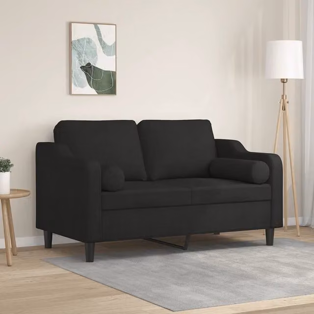 Divano a 2 posti moderno vidaXL in tessuto nero con cuscini e coperture rimovibili L: 138 cm, P: 80 cm, H: 77 cm