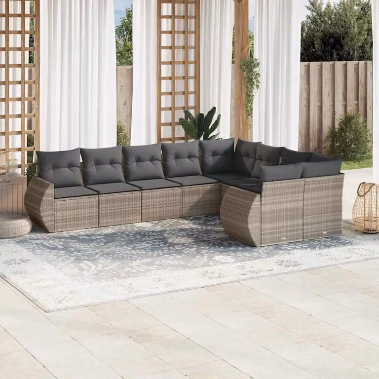 vidaXL Set Divano da Giardino a L con Cuscini Grigio Chiaro in Polyrattan e Acciaio