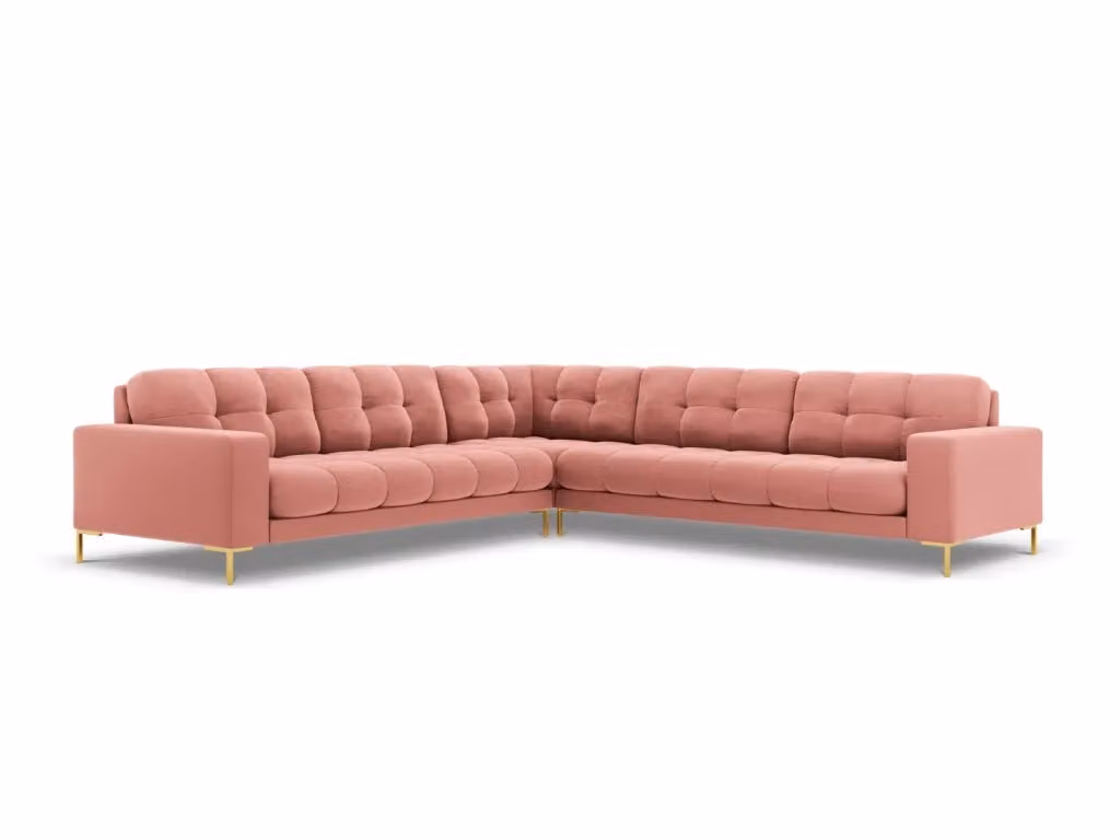 Divano angolare reversibile Bali di Cosmopolitan Design in velluto rosa con dettagli oro, 6 posti, L 256 cm x P 174 cm x H 93 cm – 2