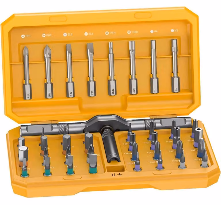 Set di cacciaviti magnetici 42 in 1 con impugnatura a T, giallo, per la riparazione di elettronica