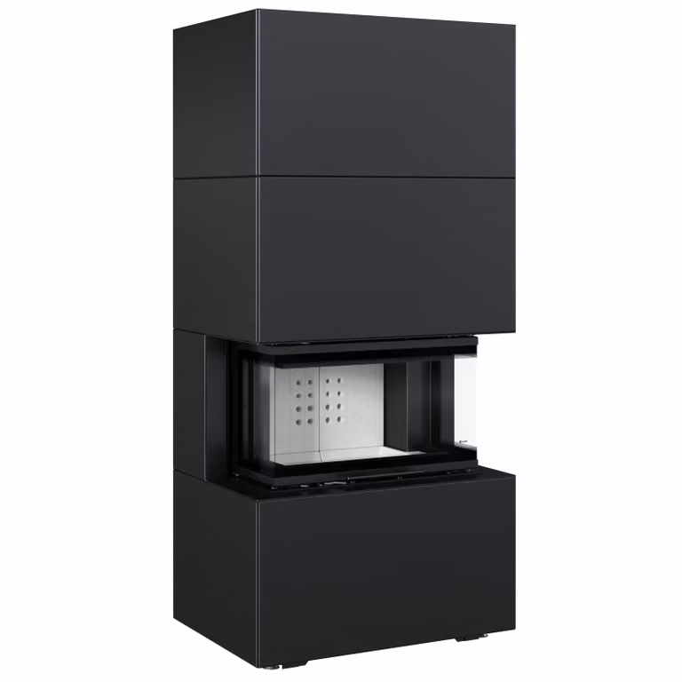 Caminetto modulare NBC/Easy Box 7 KW Ø 160 Rivestimento in acciaio Nero Con porta di chiusura