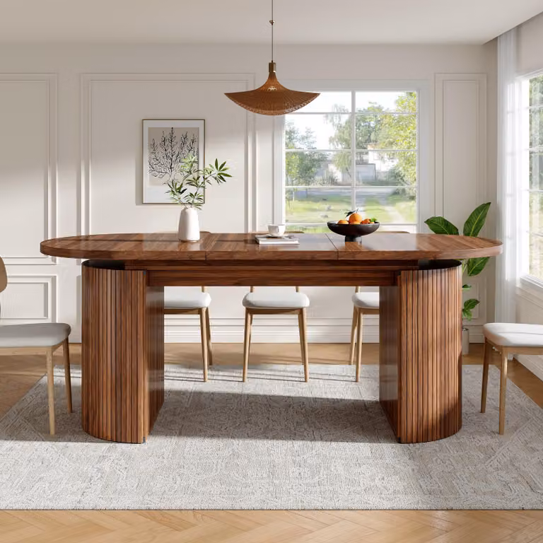 Flieks - Tavolo da pranzo allungabile con vano portaoggetti nascosto, tavolo da pranzo con piano rinforzato, tavolo da cucina 120-160 x 80 x 76 cm, marrone scuro