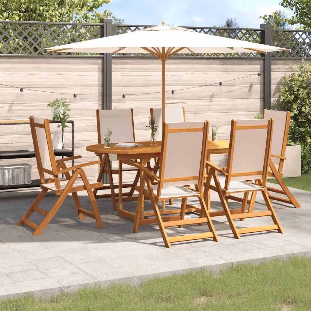 Set da pranzo da giardino vidaXL in 7 pezzi in legno di acacia oliato e textilene, colore marrone e beige