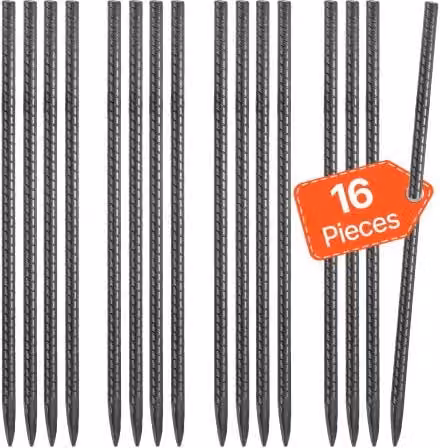 Set di 16 picchetti VEVOR in acciaio zincato per recinzioni e barre d'armatura, diametro 11,5 mm, lunghezza 40,64 cm, colore argento con punta scalpellata e rivestimento antiruggine