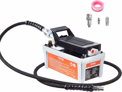 Pompa Idraulica Pneumatica a Pedale VEVOR con Serbatoio da 1,6L e Tubo da 2m, Pressione Max 10000 PSI, Colore Grigio