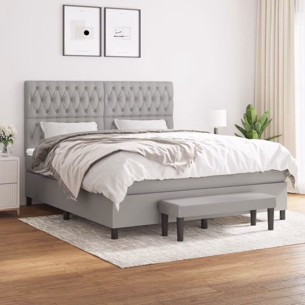 The Living Store Letto a molle con materasso grigio chiaro 180x200 cm in tessuto